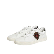 Dolce & Gabbana White Leather Heart Embellished Sneakers