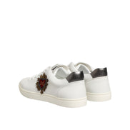 Dolce & Gabbana White Leather Heart Embellished Sneakers