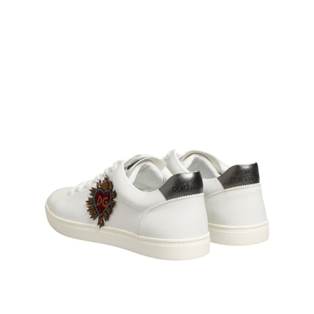 Dolce & Gabbana White Leather Heart Embellished Sneakers