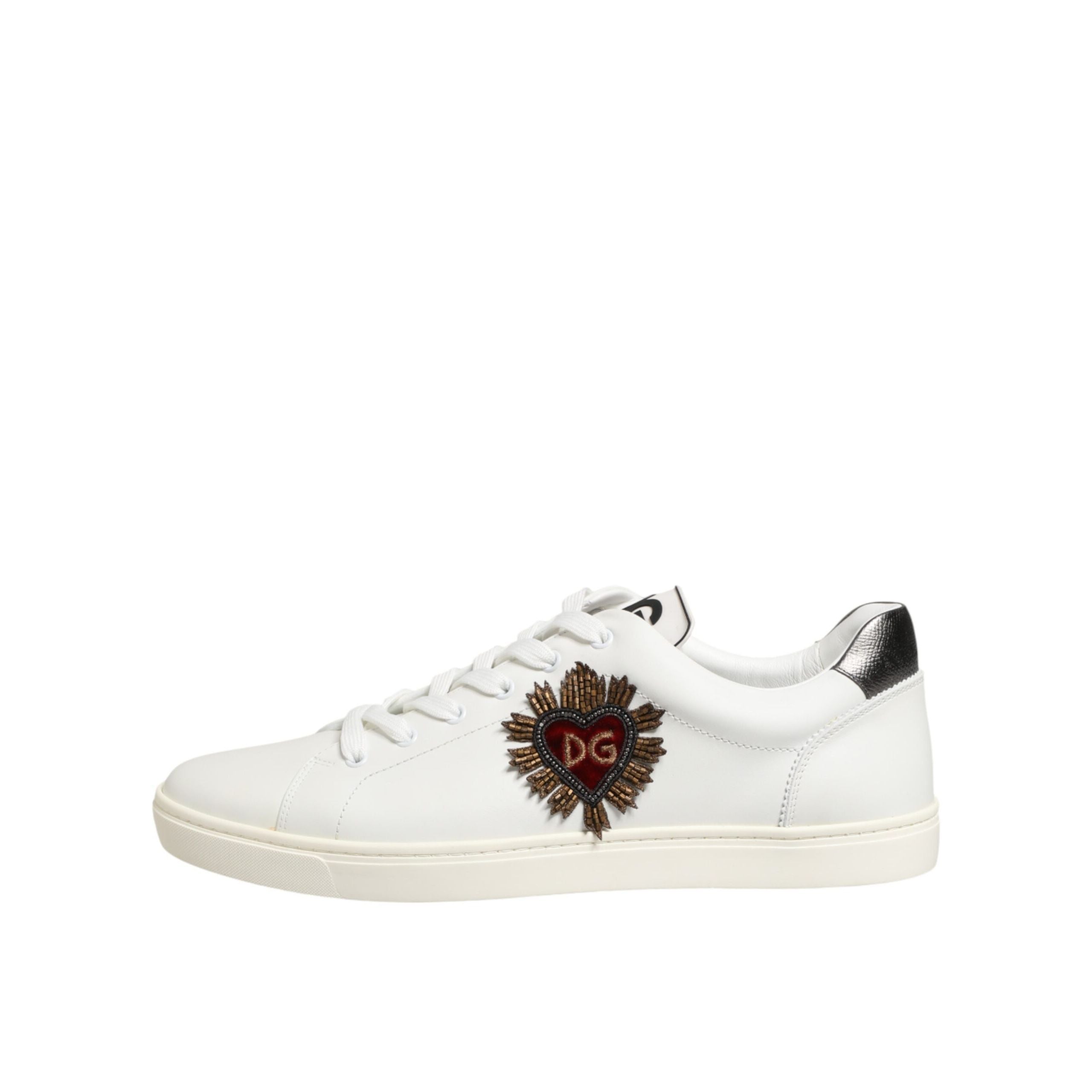 Dolce & Gabbana White Leather Heart Embellished Sneakers