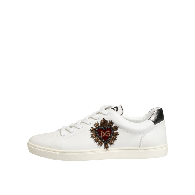 Dolce & Gabbana White Leather Heart Embellished Sneakers