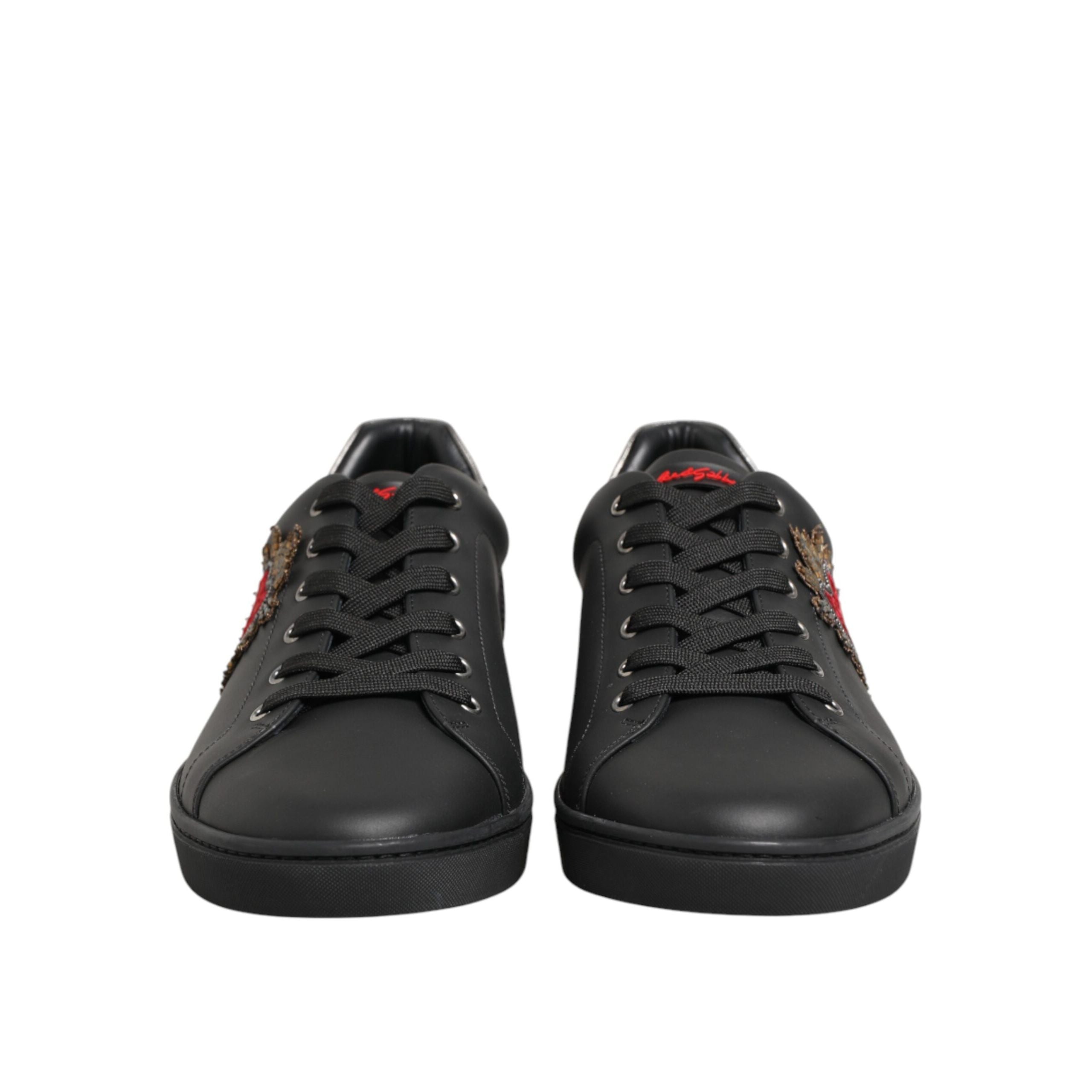 Chaussures baskets montantes en cuir noir ornées de cœur Dolce & Gabbana
