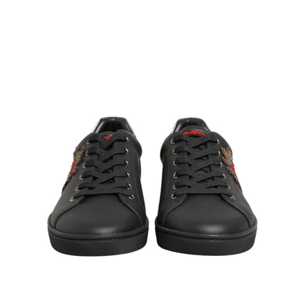 Chaussures baskets montantes en cuir noir ornées de cœur Dolce & Gabbana