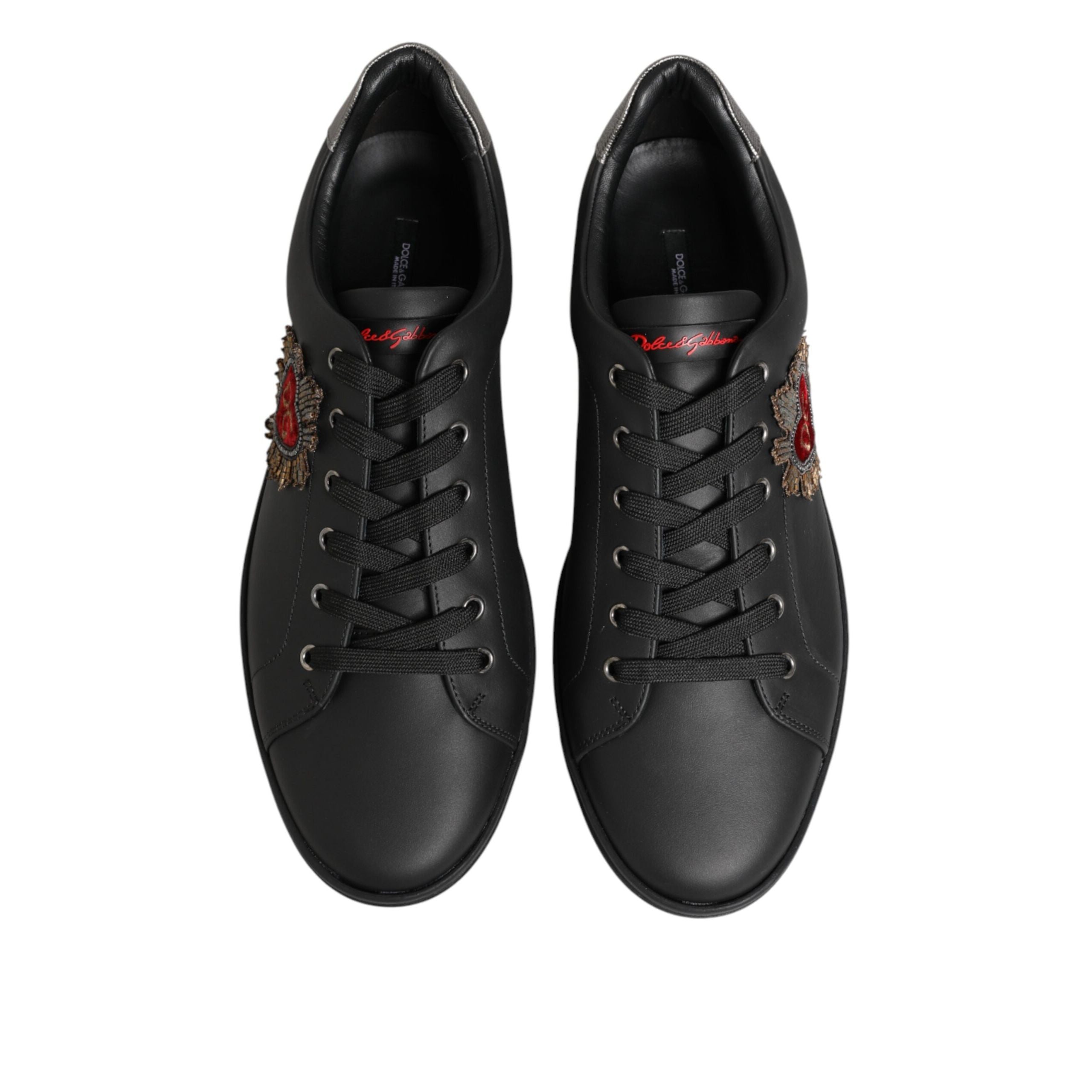Chaussures baskets montantes en cuir noir ornées de cœur Dolce & Gabbana