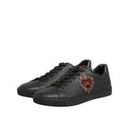 Chaussures baskets montantes en cuir noir ornées de cœur Dolce & Gabbana
