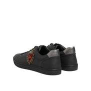 Chaussures baskets montantes en cuir noir ornées de cœur Dolce & Gabbana