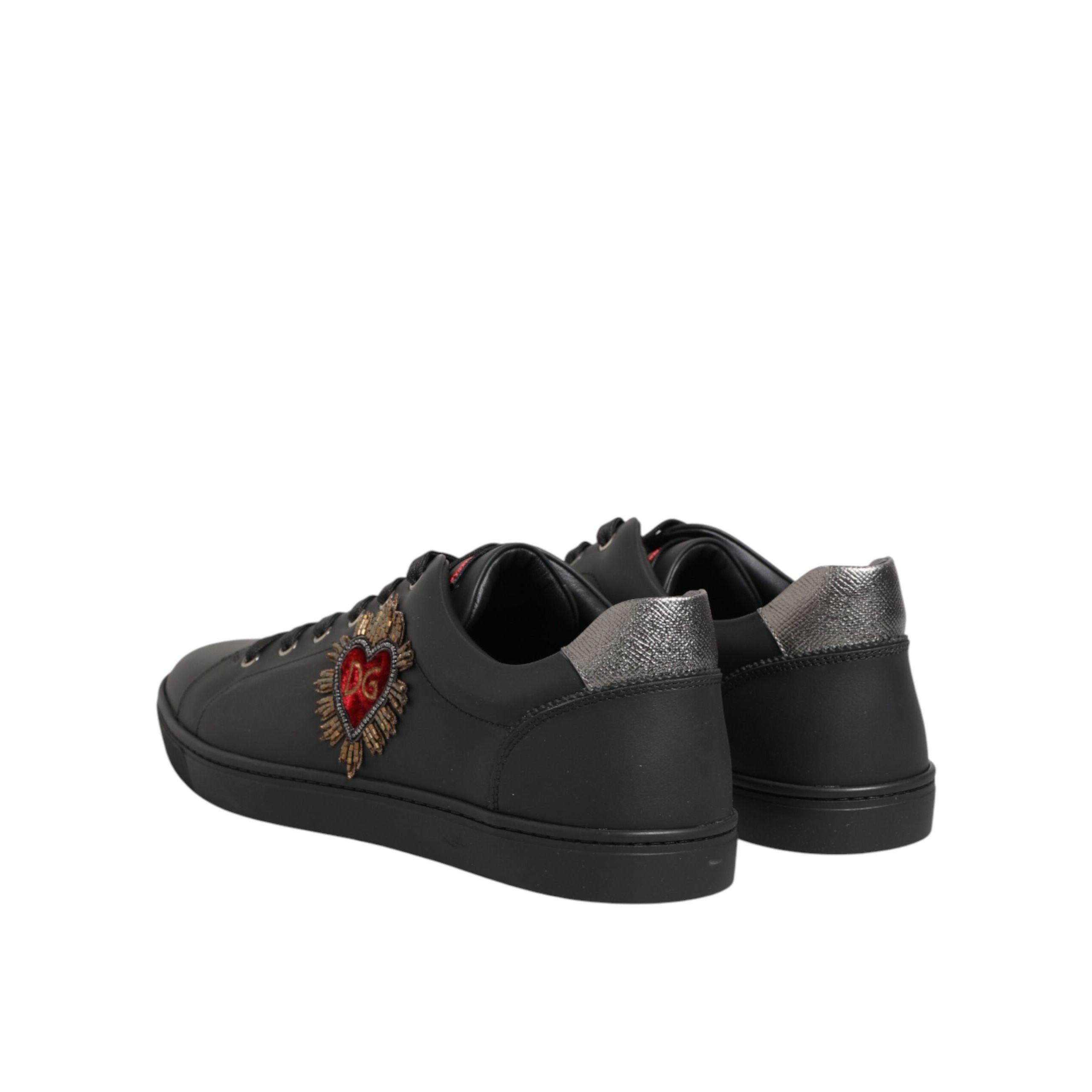 Chaussures baskets montantes en cuir noir ornées de cœur Dolce & Gabbana