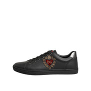 Chaussures baskets montantes en cuir noir ornées de cœur Dolce & Gabbana