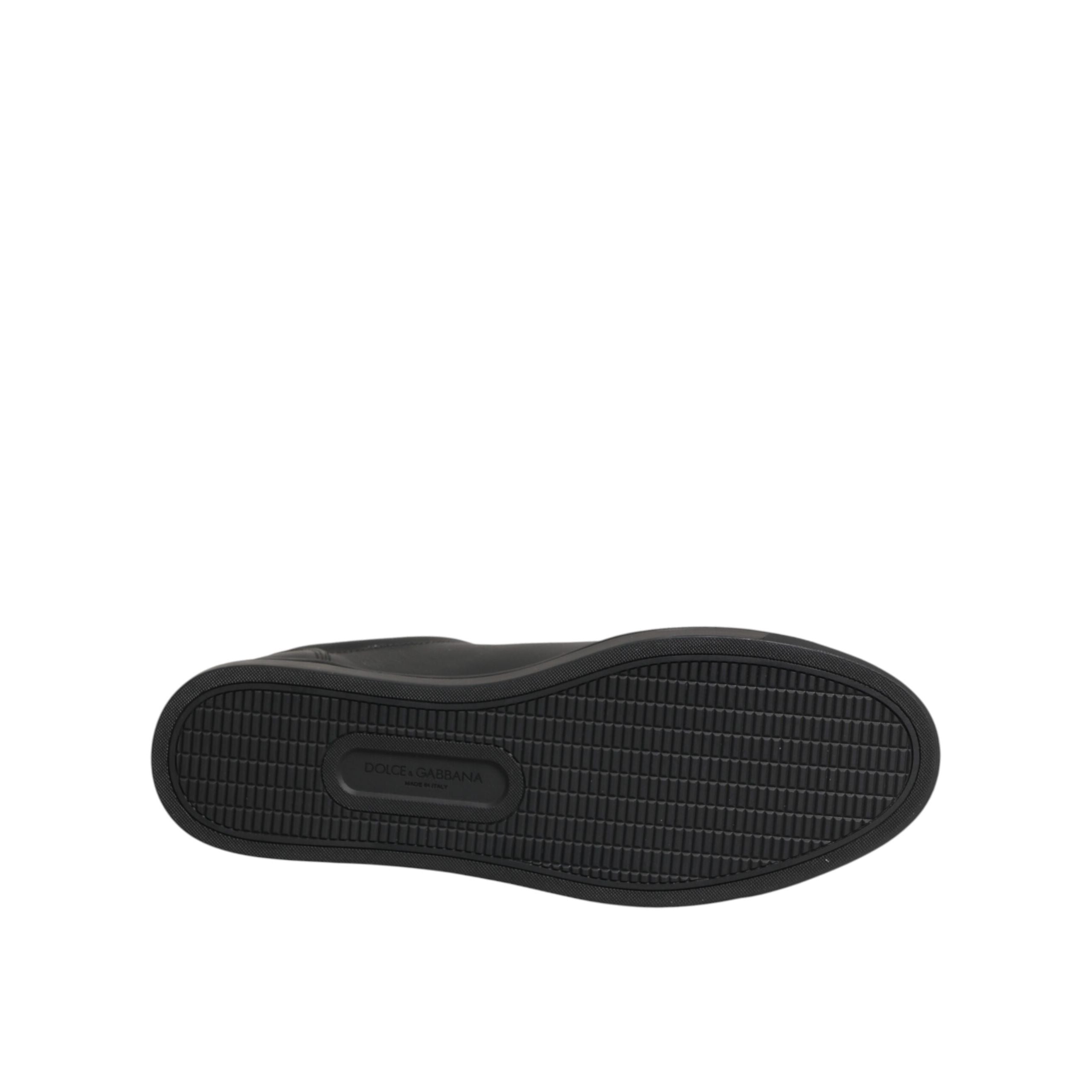 Chaussures baskets montantes en cuir noir ornées de cœur Dolce & Gabbana
