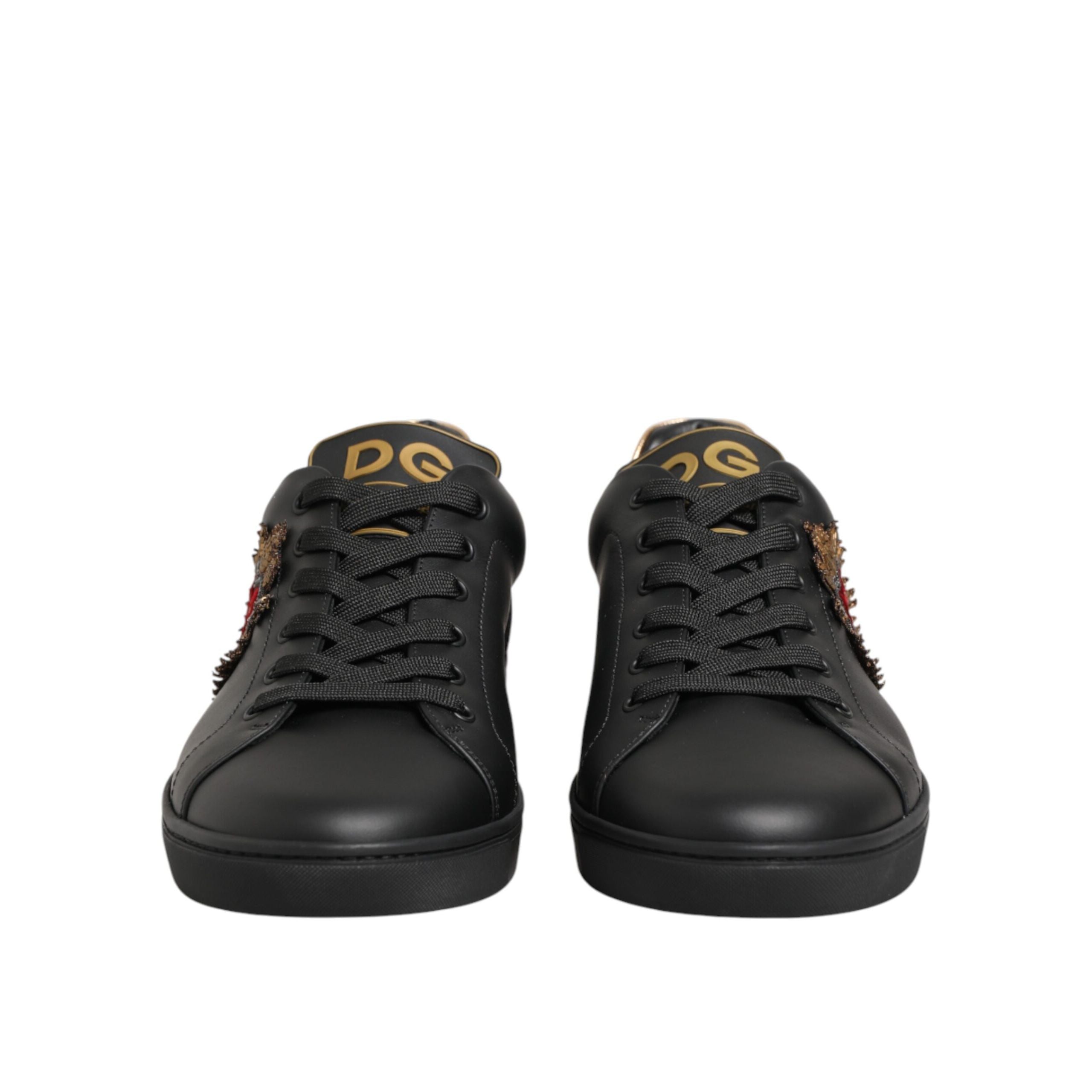 Dolce & Gabbana Black Leather Heart Embellished Sneakers