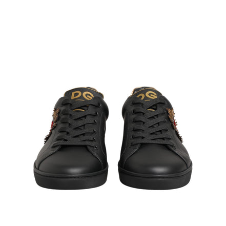 Dolce & Gabbana Black Leather Heart Embellished Sneakers