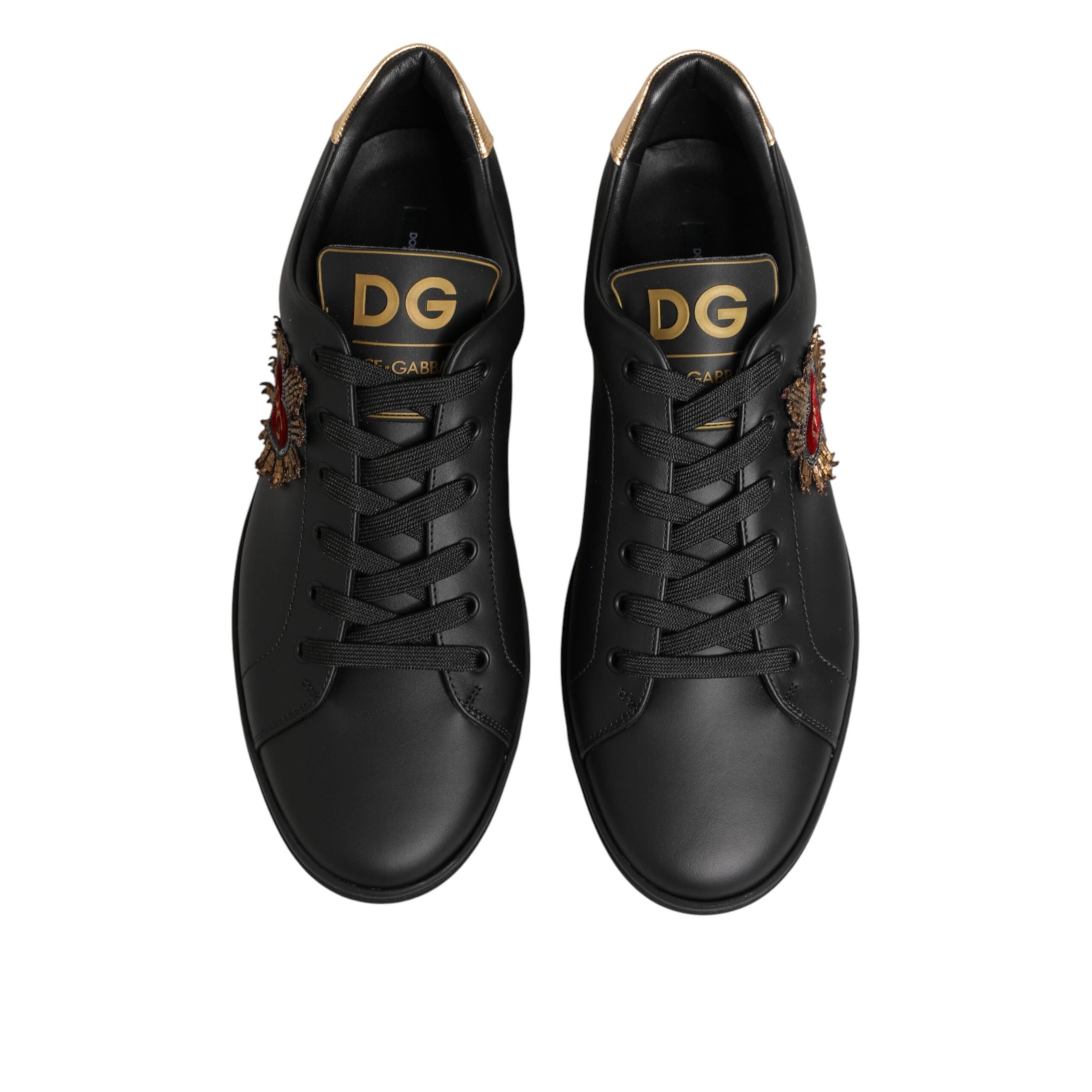 Dolce & Gabbana Black Leather Heart Embellished Sneakers