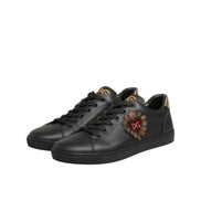 Dolce & Gabbana Black Leather Heart Embellished Sneakers