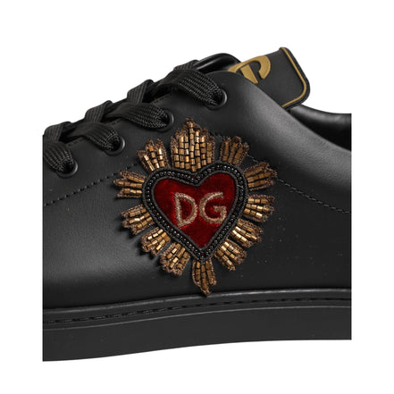 Dolce & Gabbana Black Leather Heart Embellished Sneakers