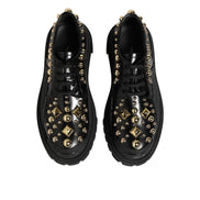 Dolce & Gabbana Black Leather Crystal Derby Shoes