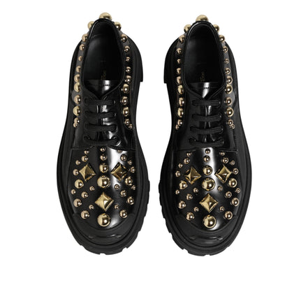 Dolce & Gabbana Black Leather Crystal Derby Shoes
