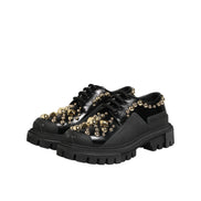 Dolce & Gabbana Black Leather Crystal Derby Shoes