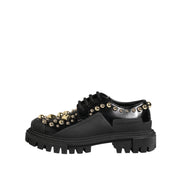 Dolce & Gabbana Black Leather Crystal Derby Shoes