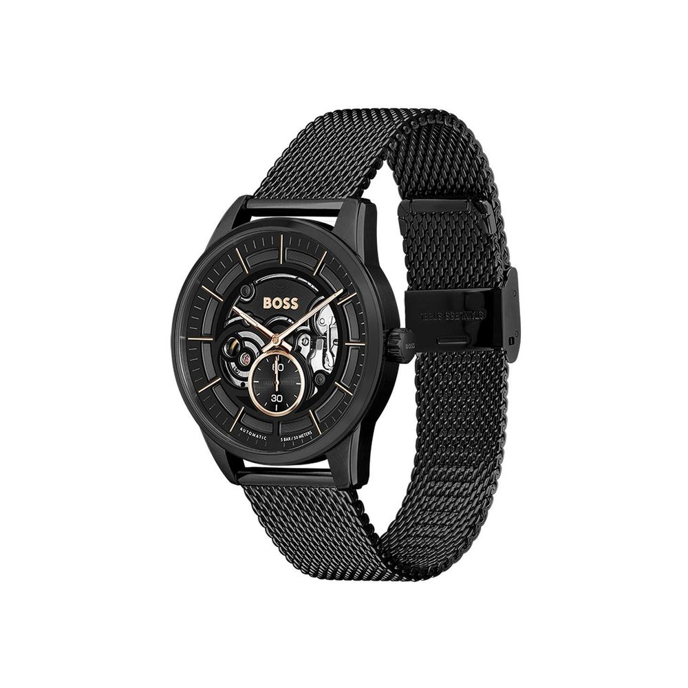 Montre habillée en acier inoxydable noir Hugo Boss