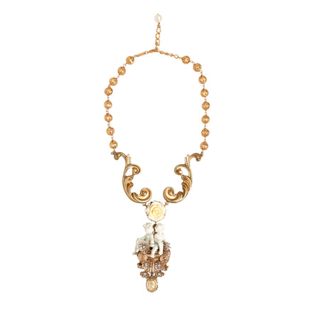 Dolce & Gabbana Gold Ceramic Crystal Cherub Baroque Pendant Necklace