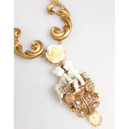 Collana pendente barocca Dolce & Gabbana con cherubino in ceramica dorata e cristallo