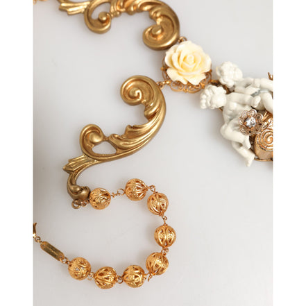 Collana pendente barocca Dolce & Gabbana con cherubino in ceramica dorata e cristallo