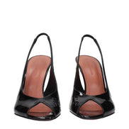 Amina Muaddi Black Leather Stiletto Heel Sandals