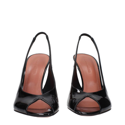Amina Muaddi Black Leather Stiletto Heel Sandals
