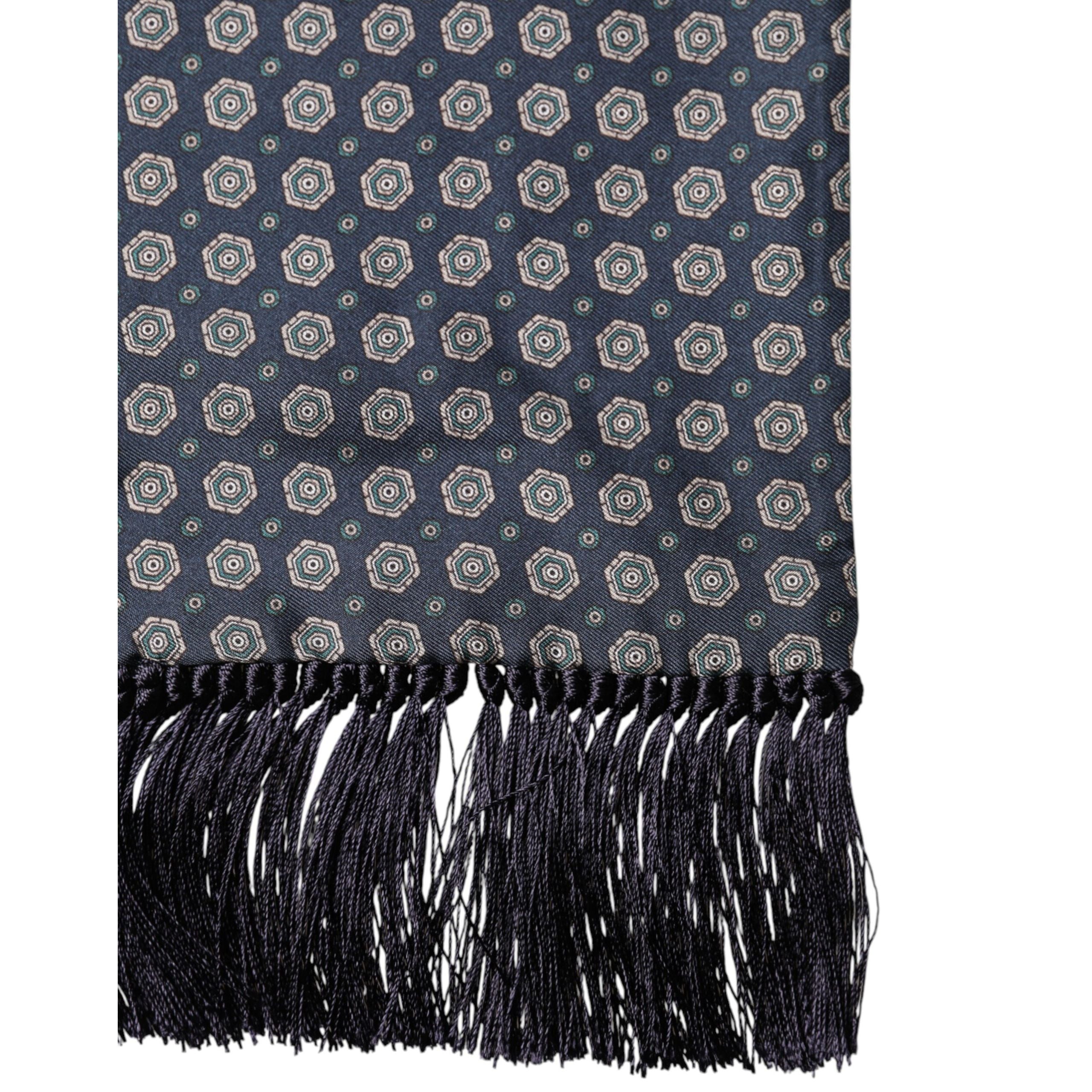 Foulard Dolce & Gabbana en Soie à Motifs Bleus avec Franges 138cm x 15.5cm