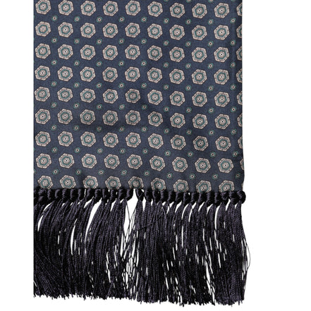 Foulard Dolce & Gabbana en Soie à Motifs Bleus avec Franges 138cm x 15.5cm
