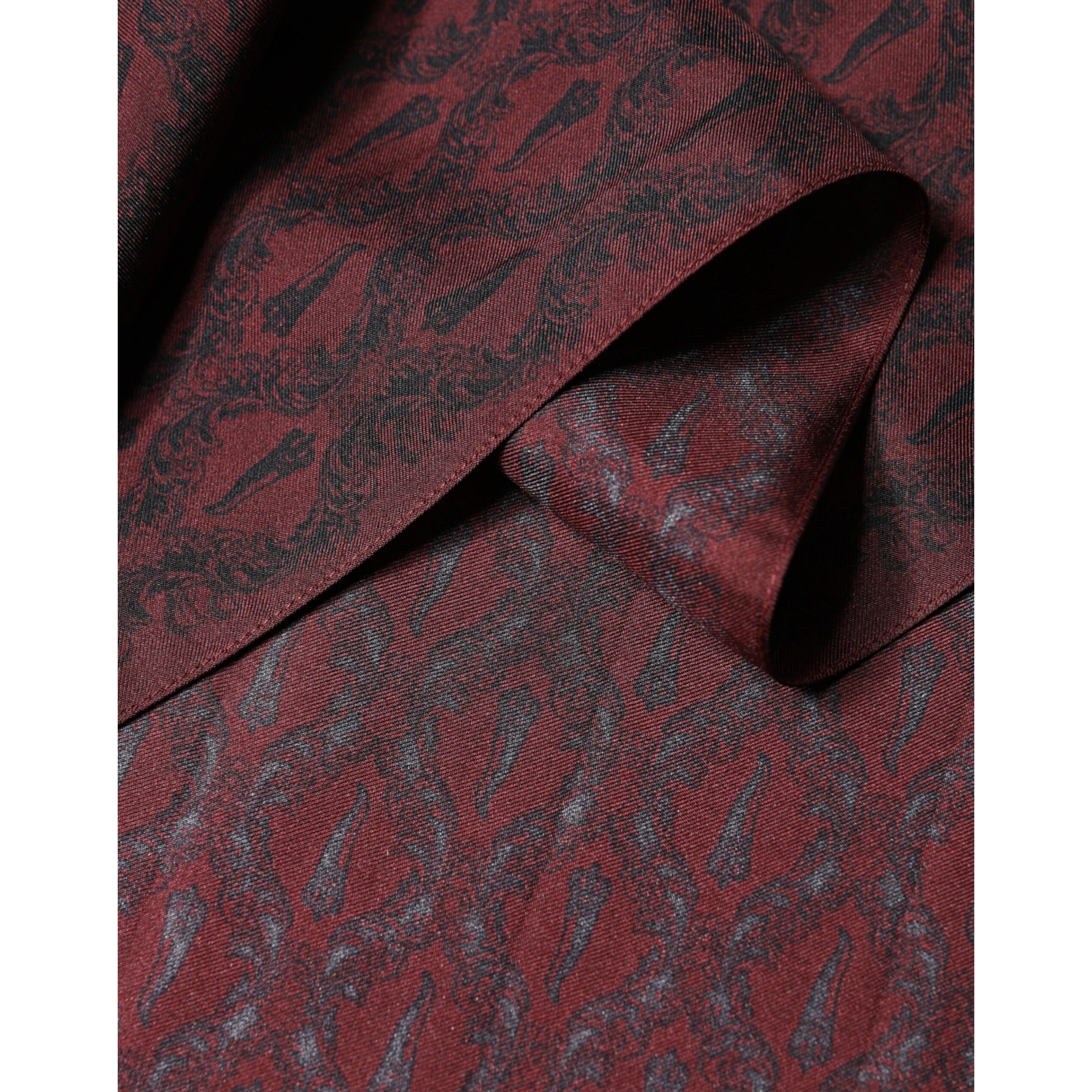 Sciarpa foulard da uomo Dolce & Gabbana in seta fantasia bordeaux 133cm x 22cm