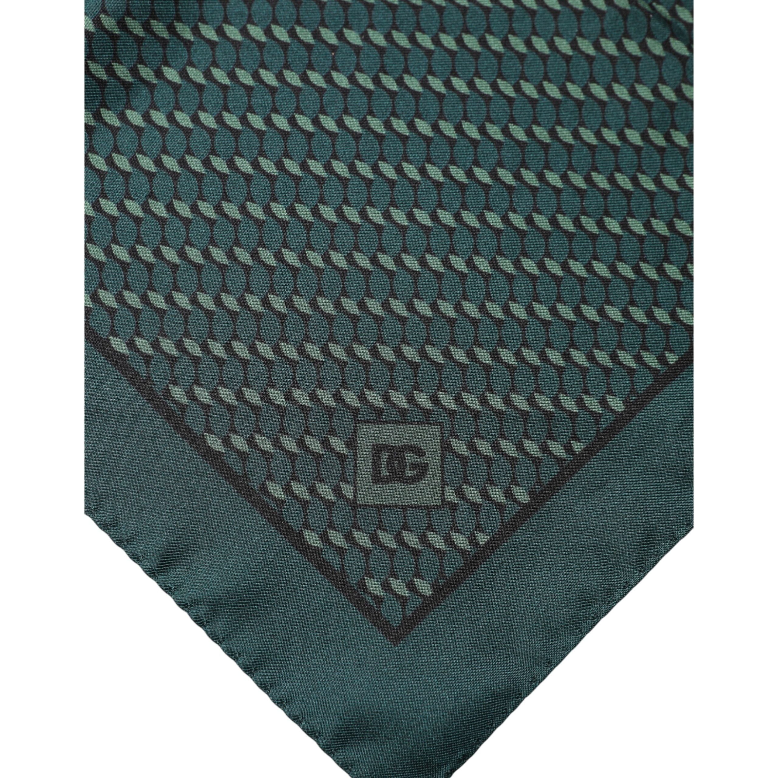 Foulard Dolce & Gabbana en Soie Verte Foncée à Motifs 32cm x 31cm