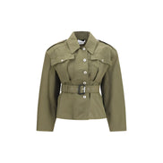 Alexander McQueen Bicolor Cotton Cropped Belted Jacket