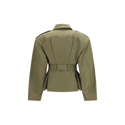 Alexander McQueen Bicolor Cotton Cropped Belted Jacket