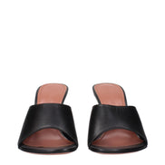 Amina Muaddi Black Leather Stiletto Heel Sandals
