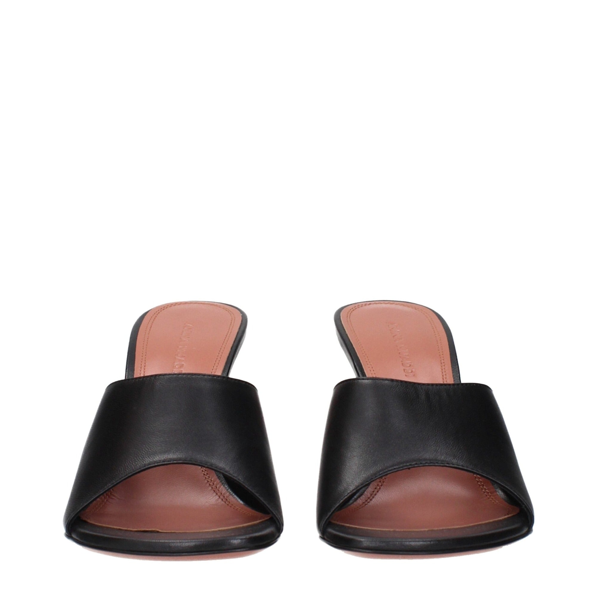 Amina Muaddi Black Leather Stiletto Heel Sandals