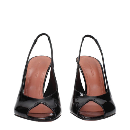 Amina Muaddi Black Leather Stiletto Heel Sandals