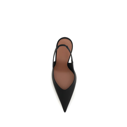 Amina Muaddi Black Satin High Heel Pumps