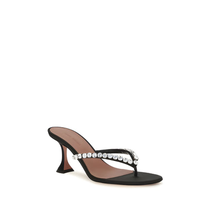 Amina Muaddi Black Silk Stiletto Heel Sandals