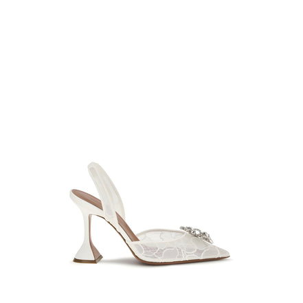 Amina Muaddi White Slingback Sandals