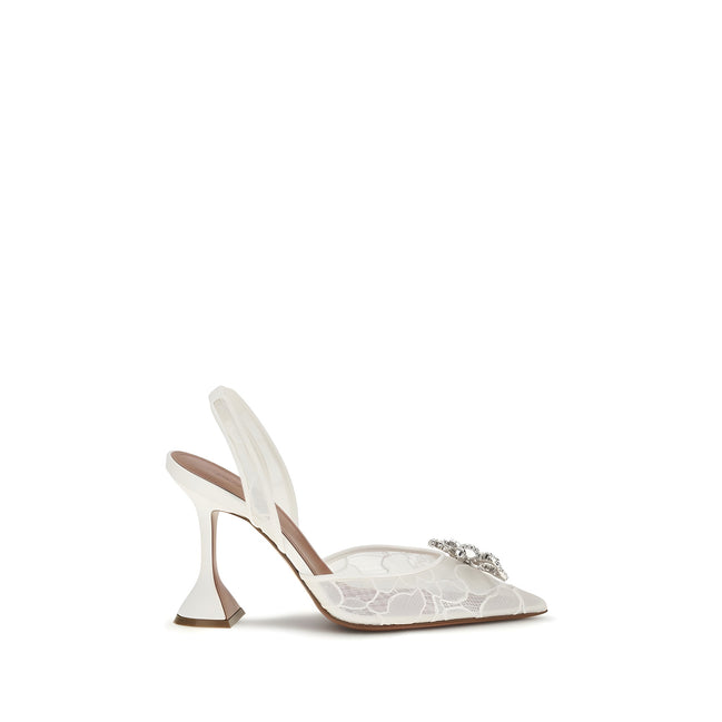 Amina Muaddi White Slingback Sandals