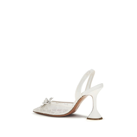 Amina Muaddi White Slingback Sandals