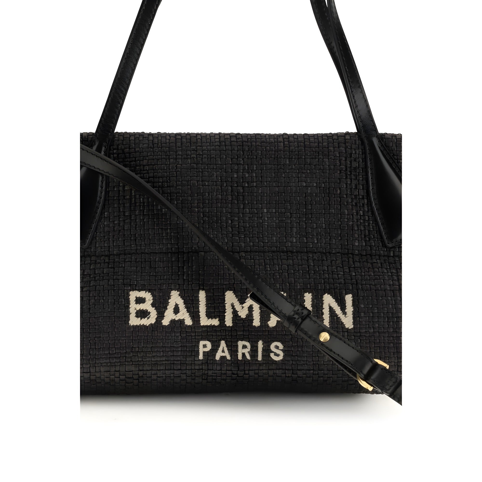 Balmain Black Raffia Shoulder Bag