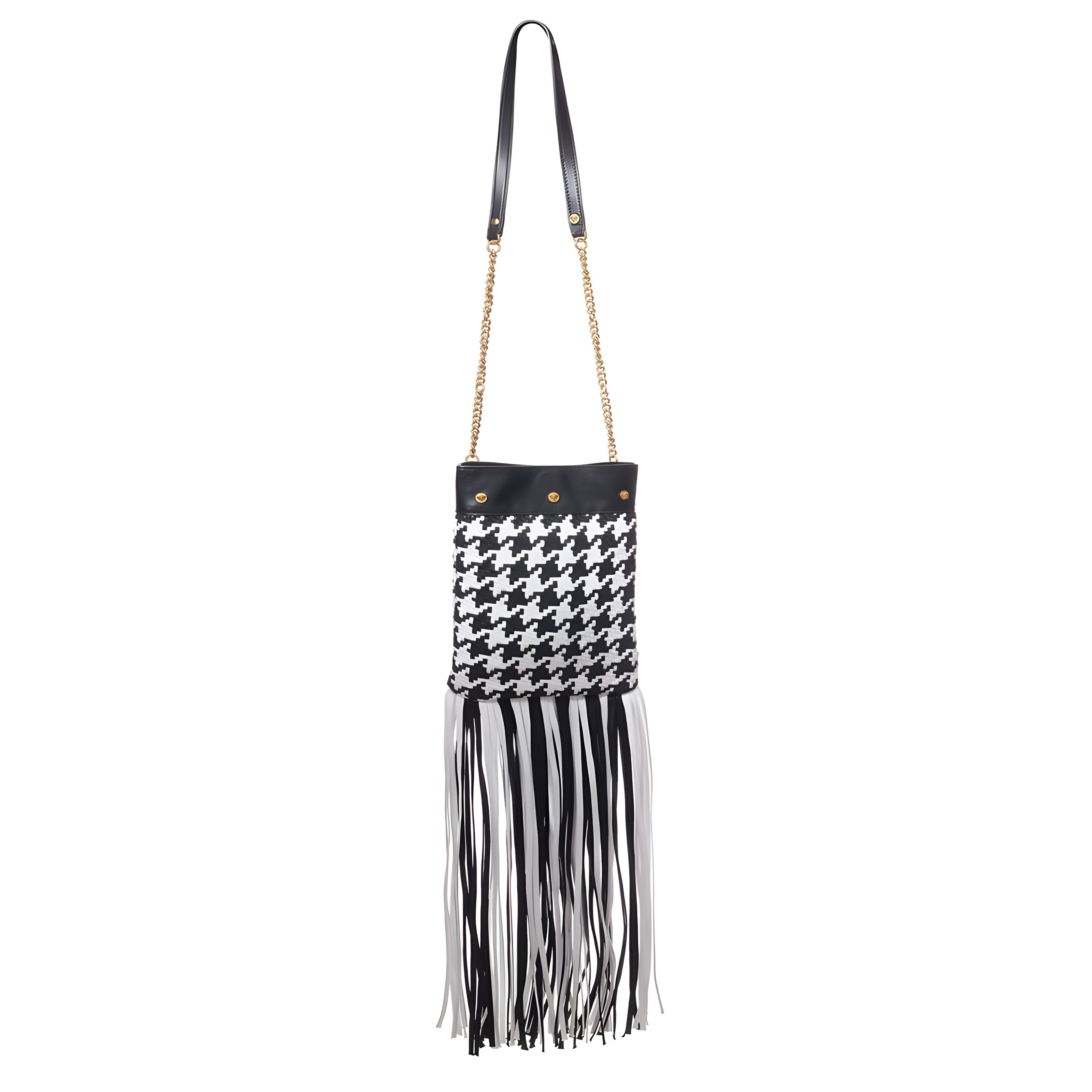 Sac bandoulière Versace en cuir et textile noir et blanc