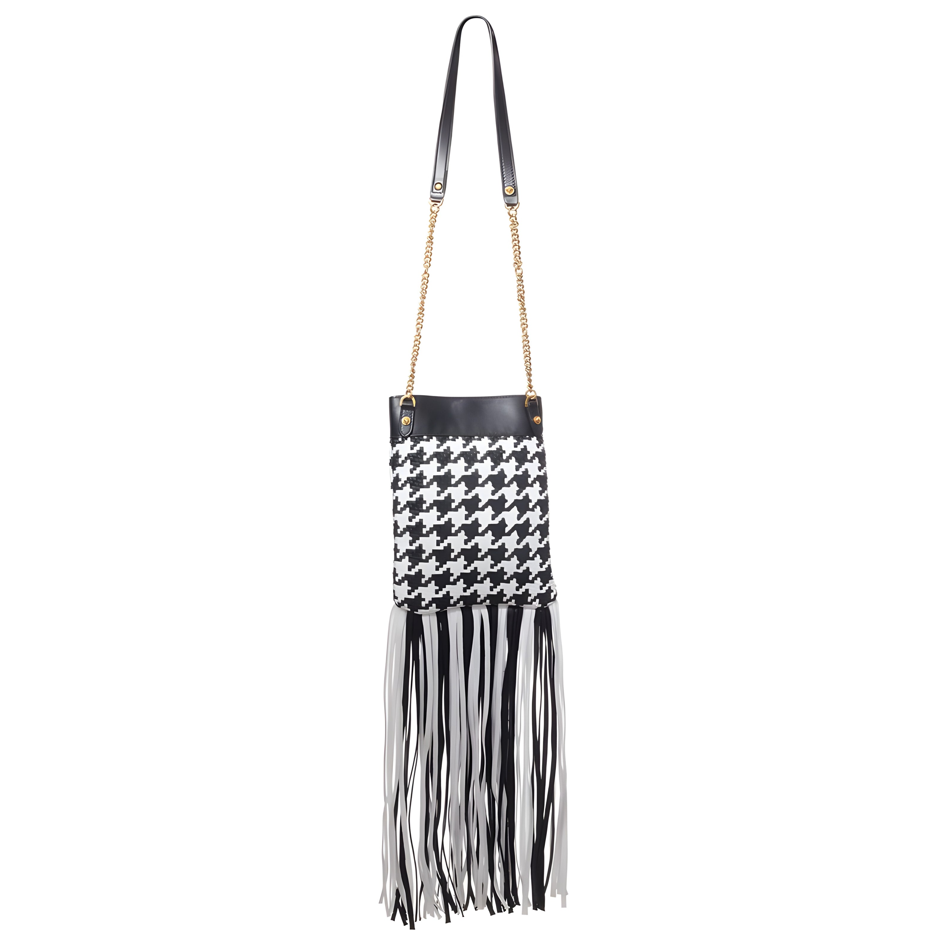 Sac bandoulière Versace en cuir et textile noir et blanc