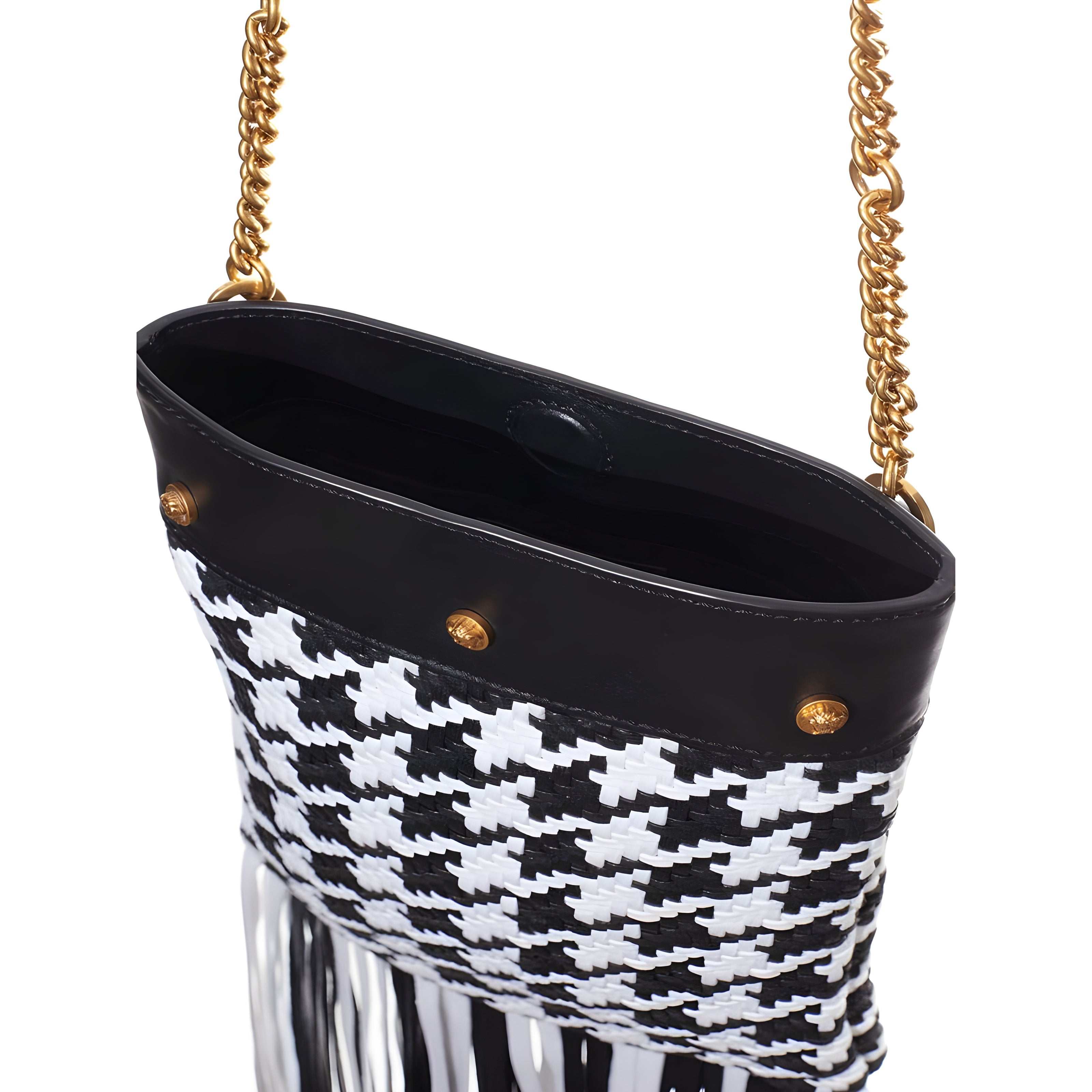 Sac bandoulière Versace en cuir et textile noir et blanc