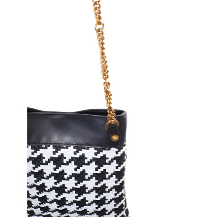 Sac bandoulière Versace en cuir et textile noir et blanc