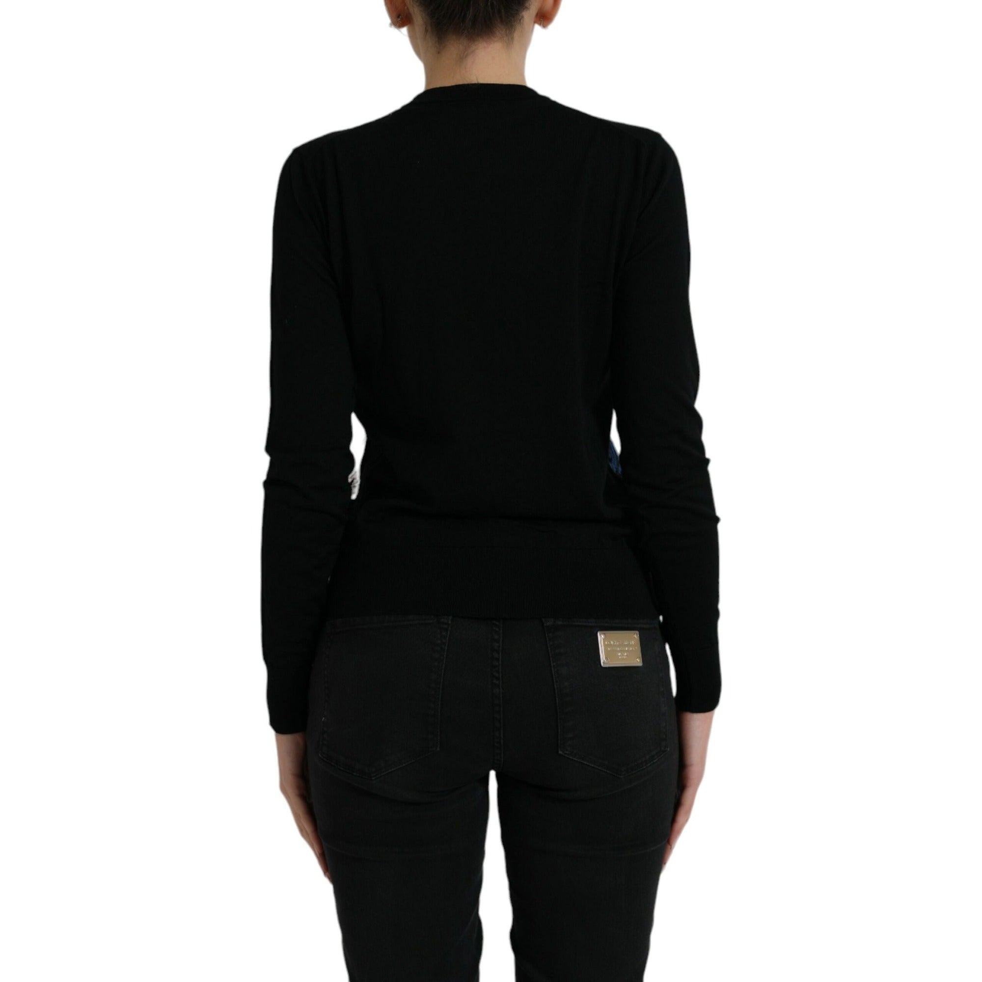 Dolce & Gabbana Black Bird Wool Long Sleeve Cardigan Sweater