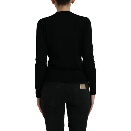 Dolce & Gabbana Black Bird Wool Long Sleeve Cardigan Sweater