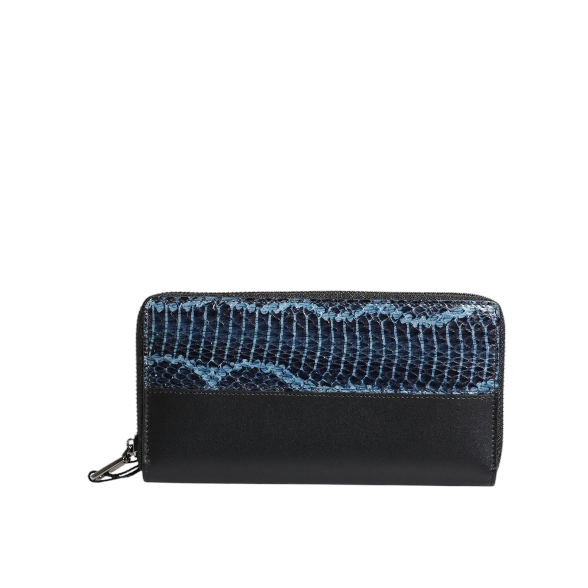 Portefeuille Continental Dolce & Gabbana en Cuir Exotique Gaufré Noir et Bleu